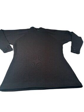 Ann Tjian Kenar Sweater Womens Lambswool Sequined Lace Vintage Knit Black